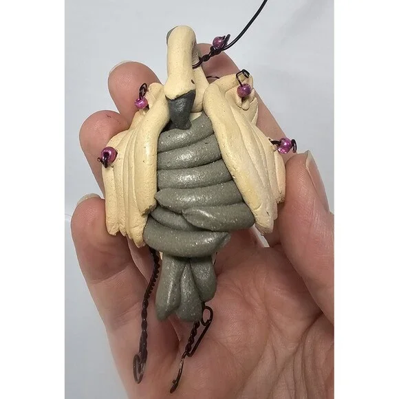 Vtg Handmade Pottery Art Whimsical Hugging Birds Ornament By Claire Barr Wilson - Picture 3 of 7